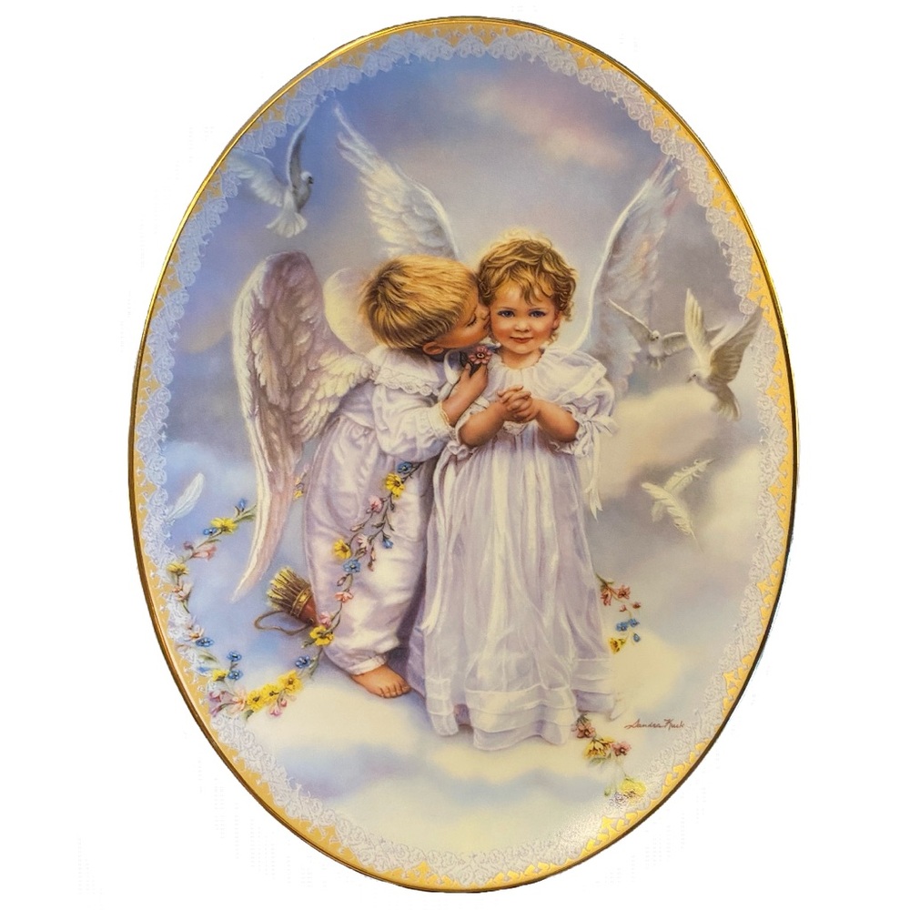 ANGEL KISSES / ON ANGEL’S WINGS 11438 SANDRA KUCK PORCELAIN PLATE COLLECTIBLE